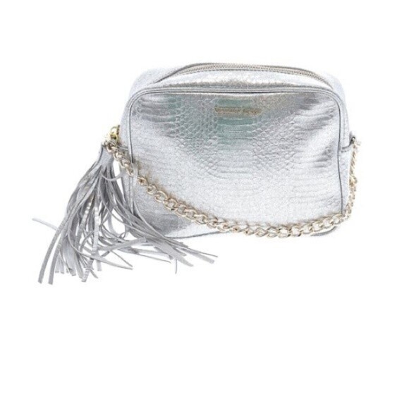 Victoria’s Secret Silver Faux Crocadile Embossed Square Purse Chain Strap Tassel - Picture 1 of 13